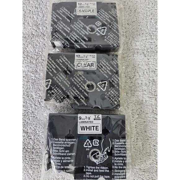 (3) Brother P Touch TZ-131 Label Tape 1/2" 12mm NO BOX Black Ink Clear Tape 3pac - Picture 1 of 4